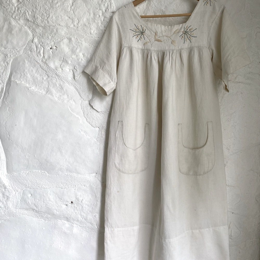Antique linen handmade embroidered dress
